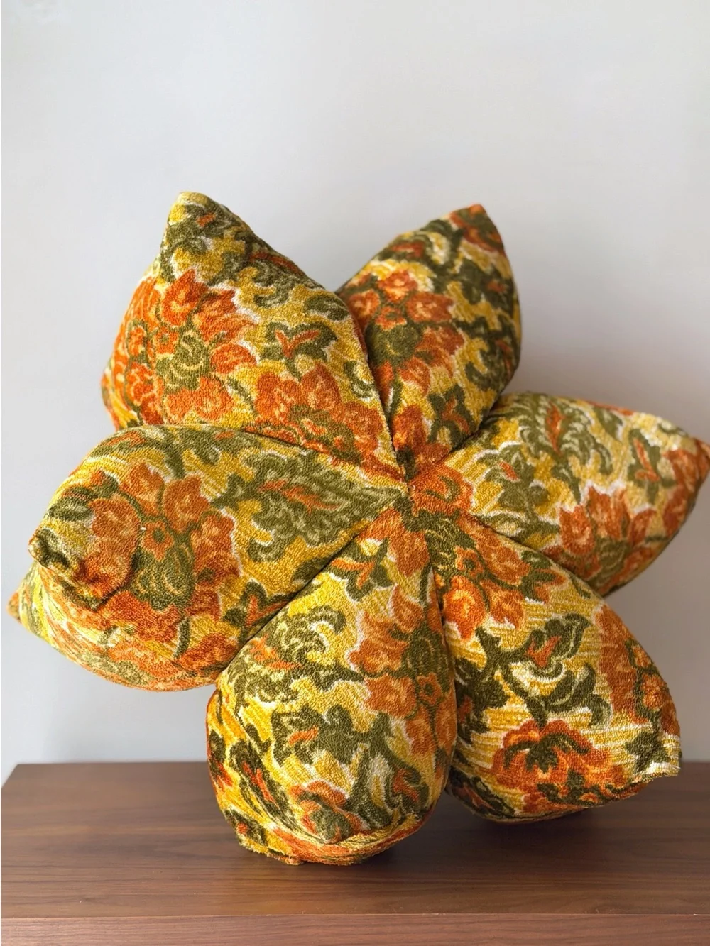 Vintage 1970s Flower Pillow Sculptural Soft Sculpture Retro Floral Decor Boho